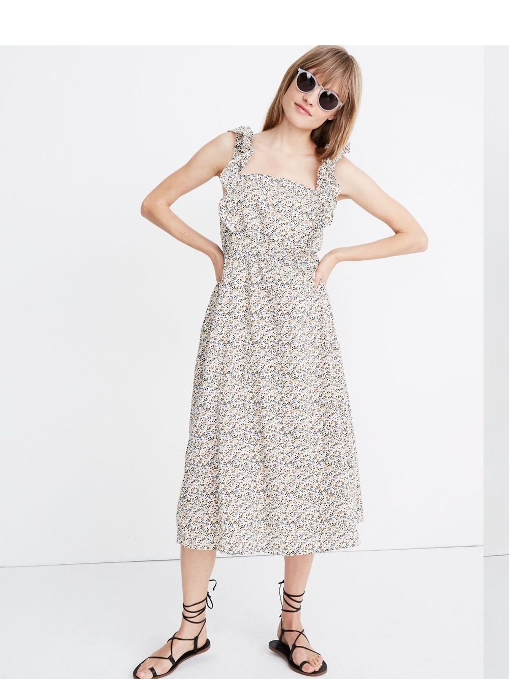 Madewell Ruffle-Strap Square-Neck Midi Dress in Fieldwalk Floral Medium